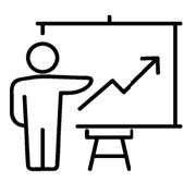 Icon with person in front of board with graph